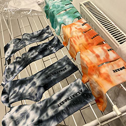 DIY Tie Dye socks in green, orange and black